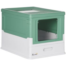 Fully Enclosed Cat Litter Box Portable Pet Toilet With Spoon Large Space (Color: Green)